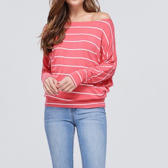 Coral Dolman Sleeve Striped Knit Top - Picture 3 of 6